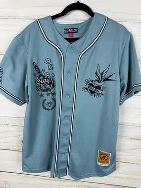 Black Pike Stay Strong Tattoo Graphic Baseball Jersey Sage Green XL